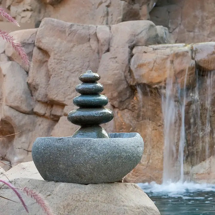 GardenAge Fountain - Rock Cairn Water Fountain - Quintuple Stack - 12in
