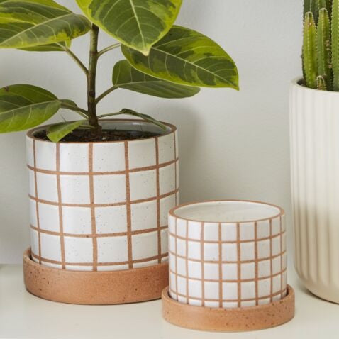 Gridline Pot with Saucer