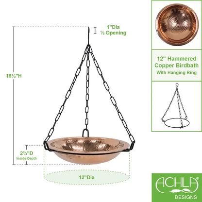 Birdbath - Achla Hanging Copper-plated Brass -12in