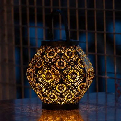 Daisy Punched Metal Solar Lantern with Handle