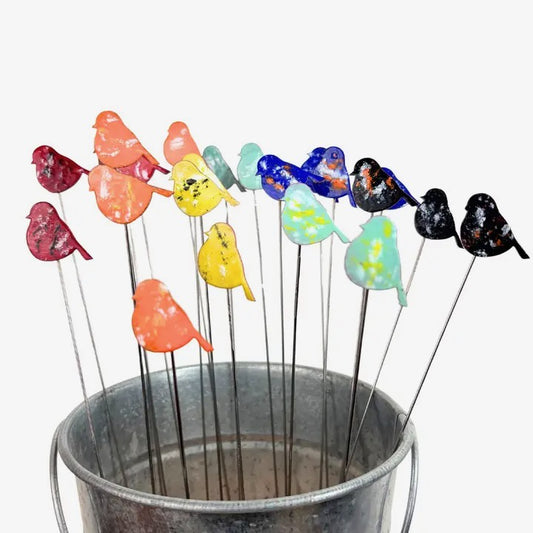 Copper Enamel Bird Plant Stake - [A] Small - Assorted Colors