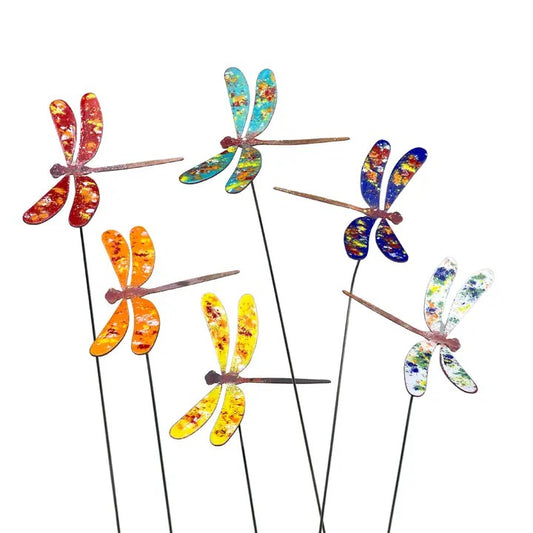 Copper Enamel Dragonfly Plant Stake - Medium - Assorted Colors