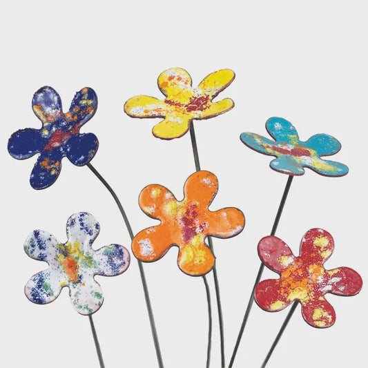 Copper Enamel Flower Plant Stake - Small - Assorted Colors