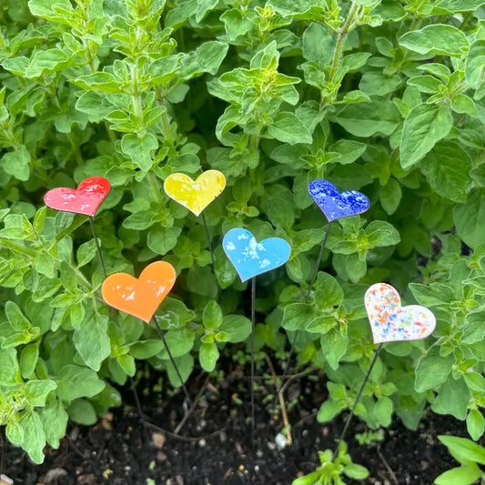 Copper Enamel Heart Plant Stake - [A] Small - Assorted Colors
