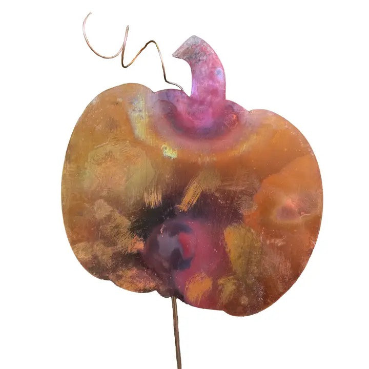 Pumpkin Garden Stake - Solid in Unfinished Copper
