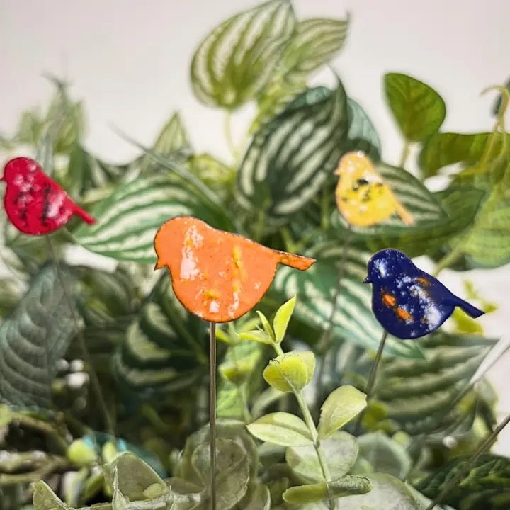 Copper Enamel Bird Plant Stake - [A] Small - Assorted Colors