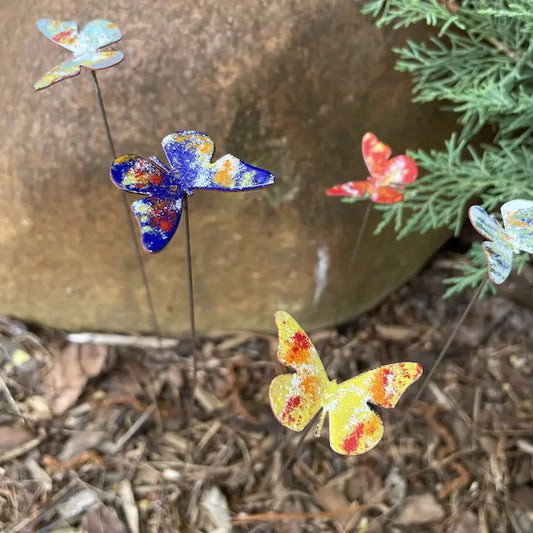 Copper Enamel Butterfly Plant Stake - [A] Small - Assorted Colors