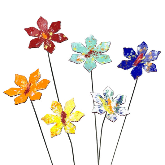 Copper Enamel Flower Plant Stake - Medium - Assorted Colors