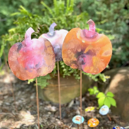 Pumpkin Garden Stake - Solid in Unfinished Copper