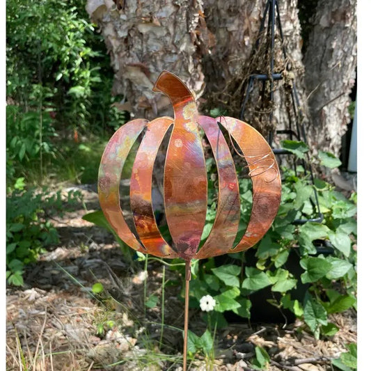Pumpkin Garden Stake - Perforated in Unfinished Copper