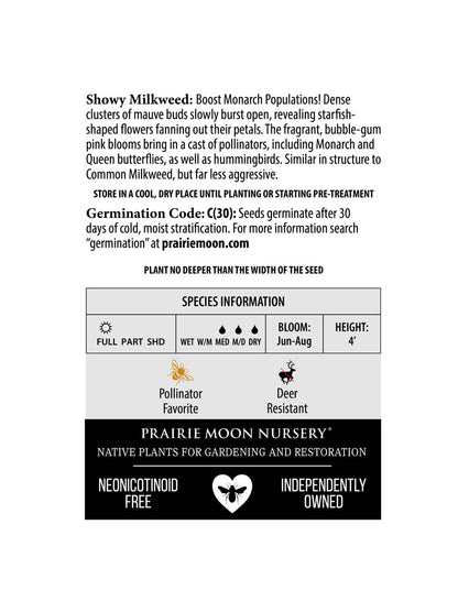 Showy Milkweed (Asclepias speciosa) Seeds - Prairie Moon Nursery (L2L)