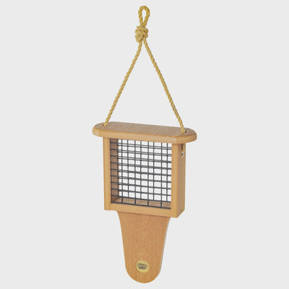 Suet Feeder - Modern Farmhouse w Tail Prop - Natural Teak Color
