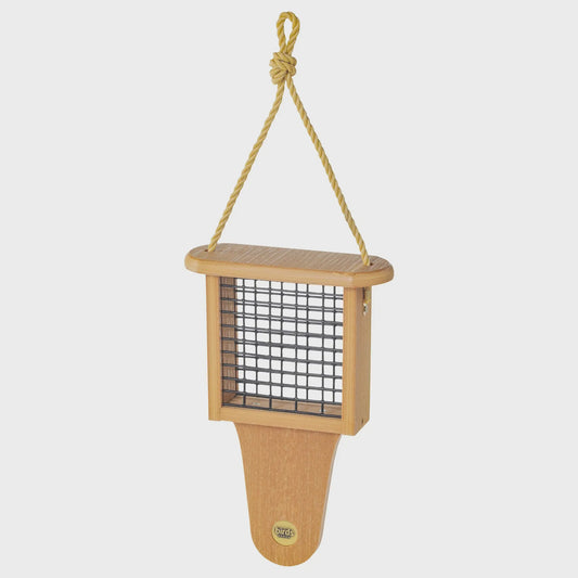 Suet Feeder - Modern Farmhouse w Tail Prop - Natural Teak Color