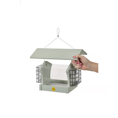 Suet Feeder & Bird Feeder - Hopper w Suet Cages - Green Recycled Plastic