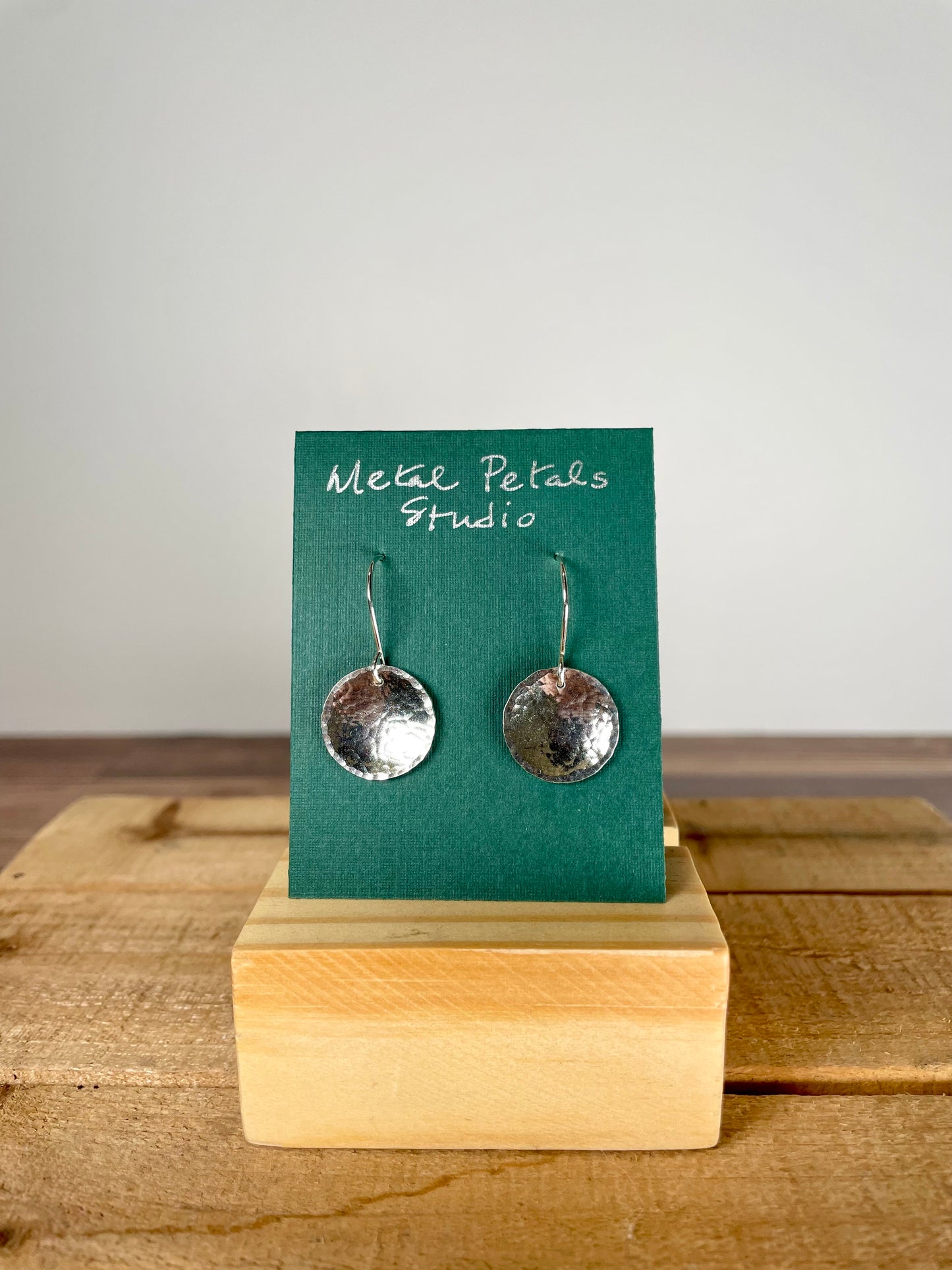 Sterling Silver Earrings - Round Concave in Hammered Finished