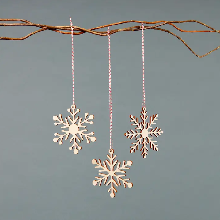 Wooden Snowflake Ornaments - Set of 3