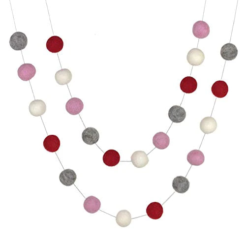 Valentine's Felt Ball Garland - Red, Pink, Grey and White