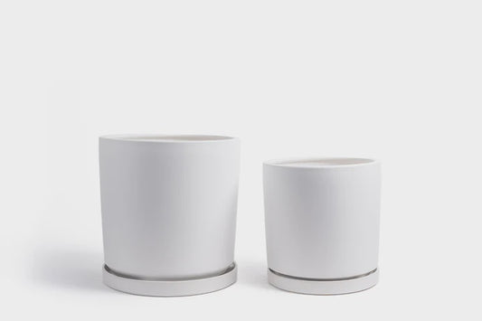 Cylinder Pot w Saucer - White