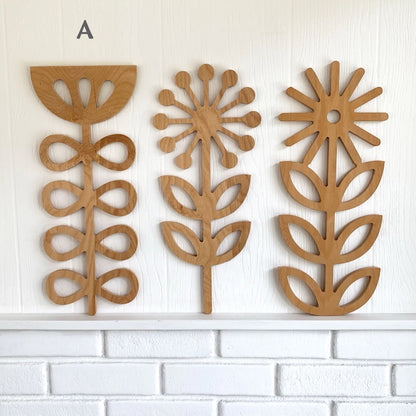 Large Wooden Scandinavian Wall Hangings - Folk Art Flowers