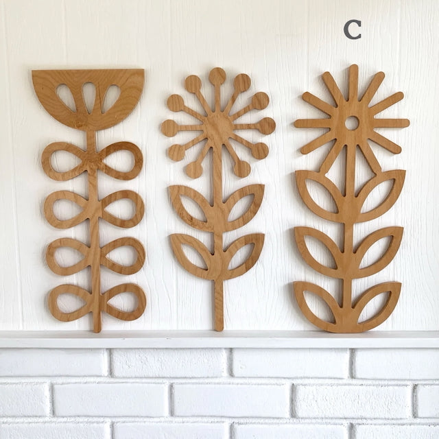 Large Wooden Scandinavian Wall Hangings - Folk Art Flowers