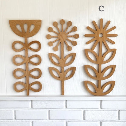 Large Wooden Scandinavian Wall Hangings - Folk Art Flowers