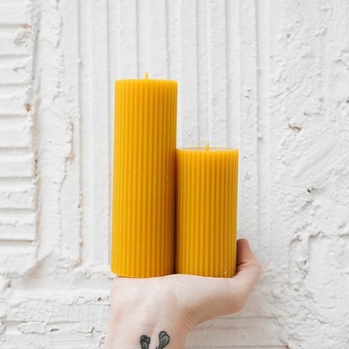 Slow Burn Beeswax Candles - Salt Ribbed Pillar