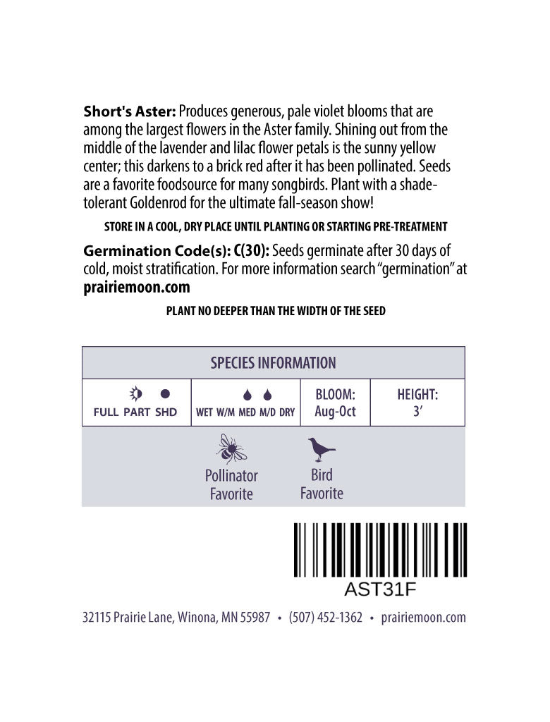 Short's Aster (Symphyotrichum shortii) Seeds - Prairie Moon Nursery
