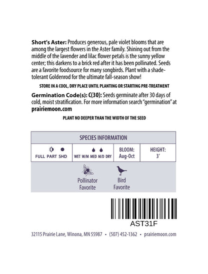 Short's Aster (Symphyotrichum shortii) Seeds - Prairie Moon Nursery
