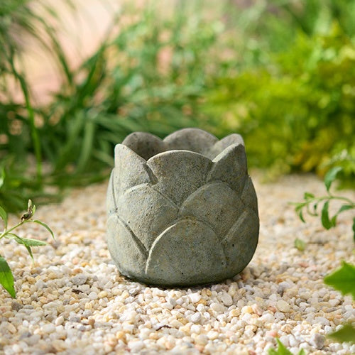 Planter - Unique Stone Artichoke Motif - 6x6in