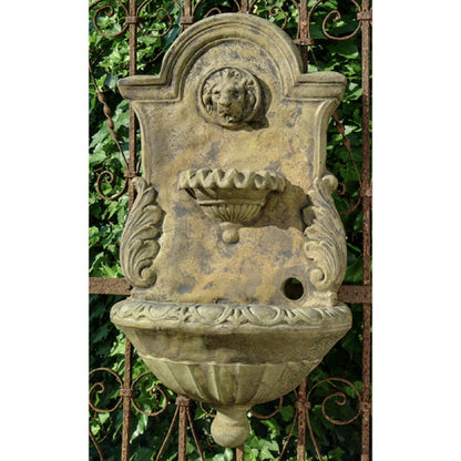 Fountain - Unique Stone Lion Wall Fountain - Ancient Age Finish