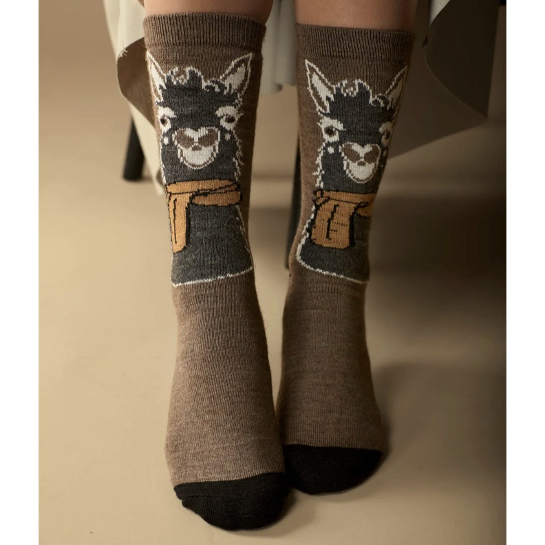 WUAMAN Alpaca Socks - Alpaca Face in Taupe Brown