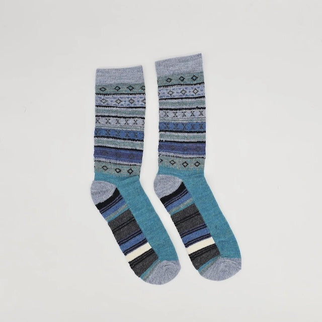 WUAMAN Alpaca Socks - XOXO Lines in Sky Blue