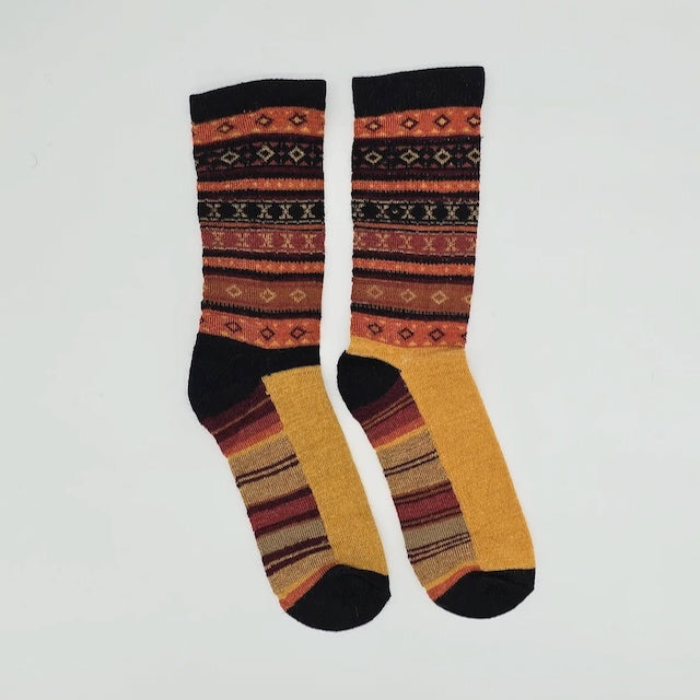 WUAMAN Alpaca Socks - XOXO Lines in Yellow & Clay