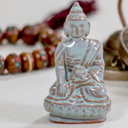 Statue - Earth Buddha - Celadon Blue