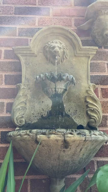 Fountain - Unique Stone Lion Wall Fountain - Ancient Age Finish