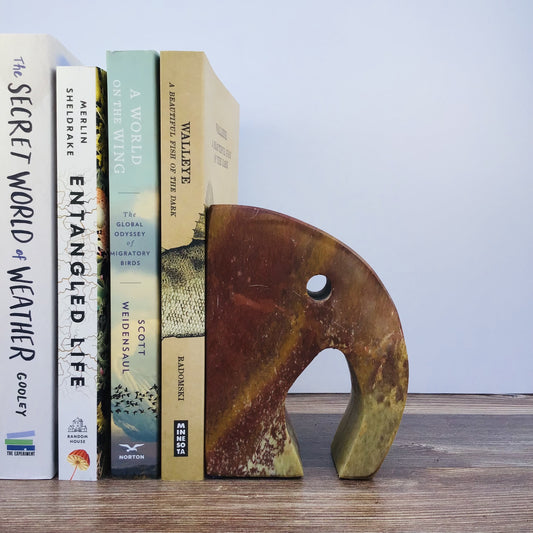 Green Soapstone Elephant Bookend Each