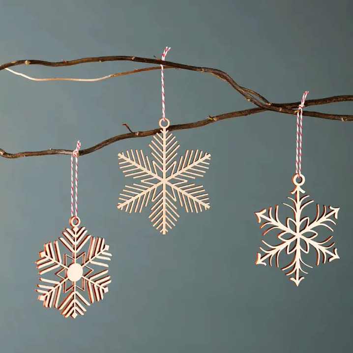 Wooden Snowflake Ornaments - Set of 3